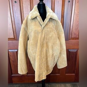Robert Comstock Expedition Leather Faux Fur Lined rancher Tan Coat Jacket 2x